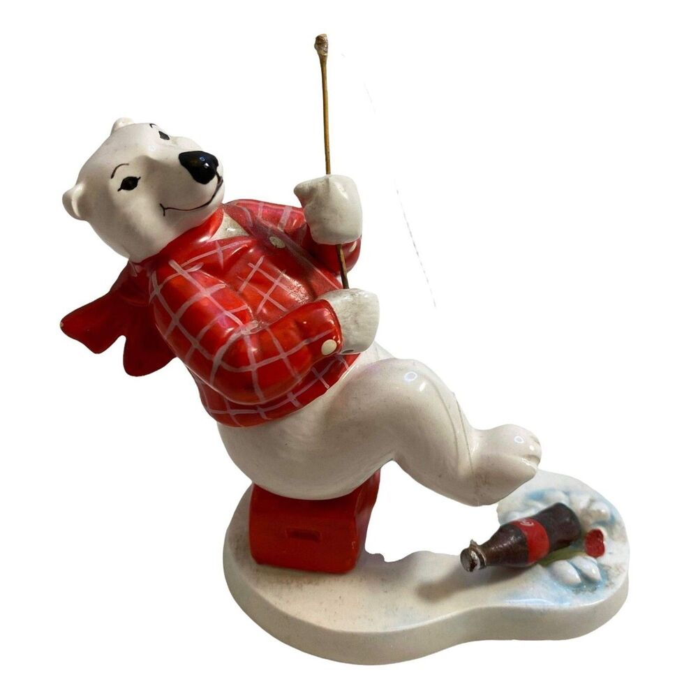 #4769 Enesco Coca Cola polar bear ICE fishing ceramic 1995